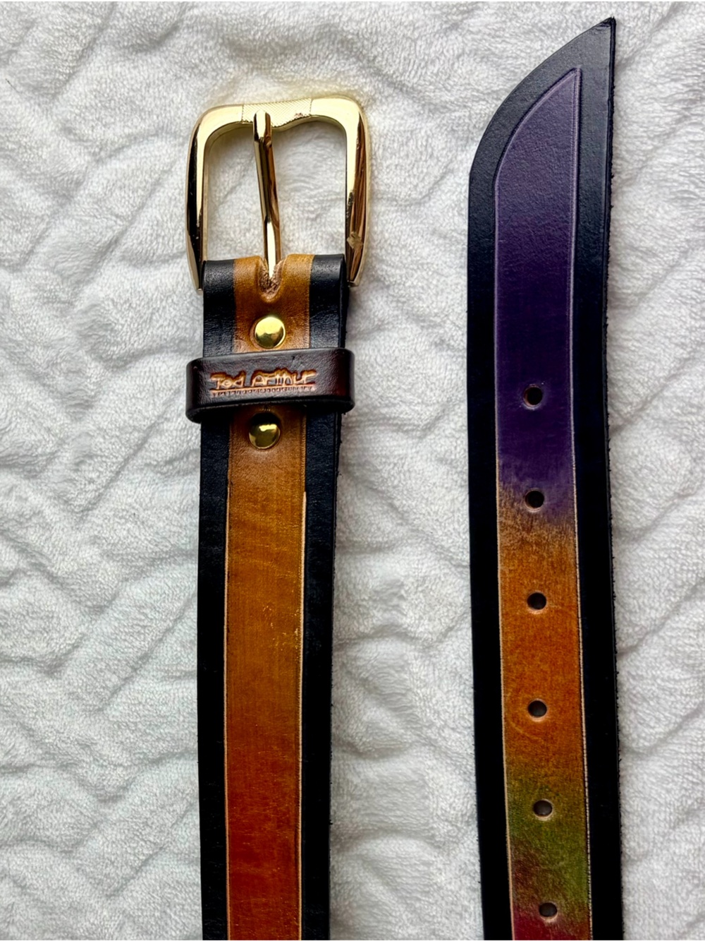 Handmade Ted Arthur Wearable Art Leather Belt Custom Gradient Rainbow Men’s XXL - Picture 4 of 11
